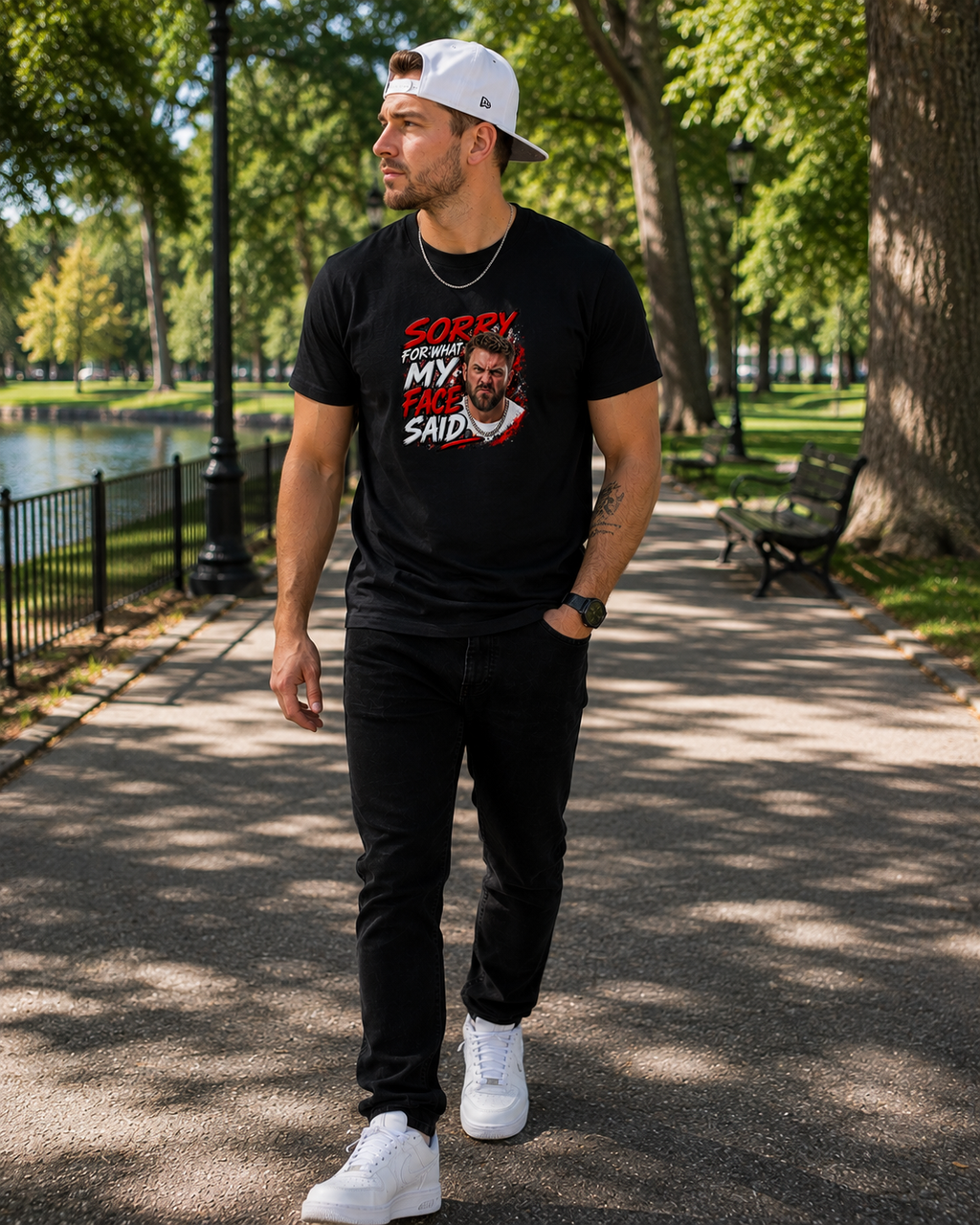 Sorry For What My Face Said | Funny Graphic T-Shirt – White Male