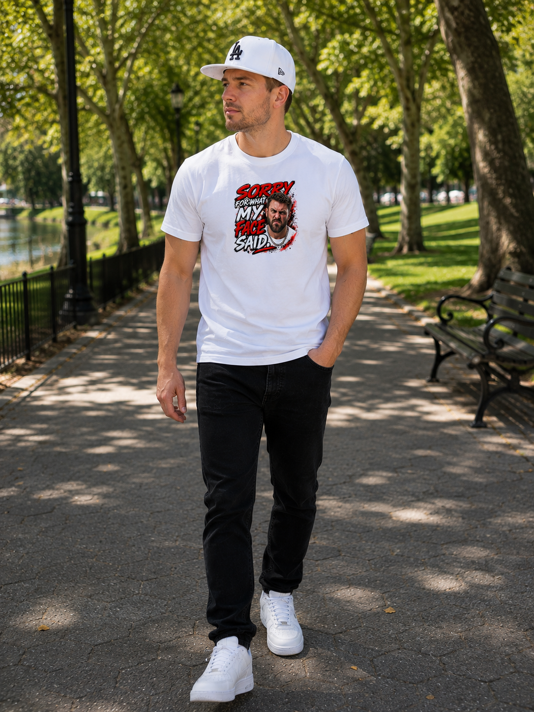 Sorry For What My Face Said | Funny Graphic T-Shirt – White Male