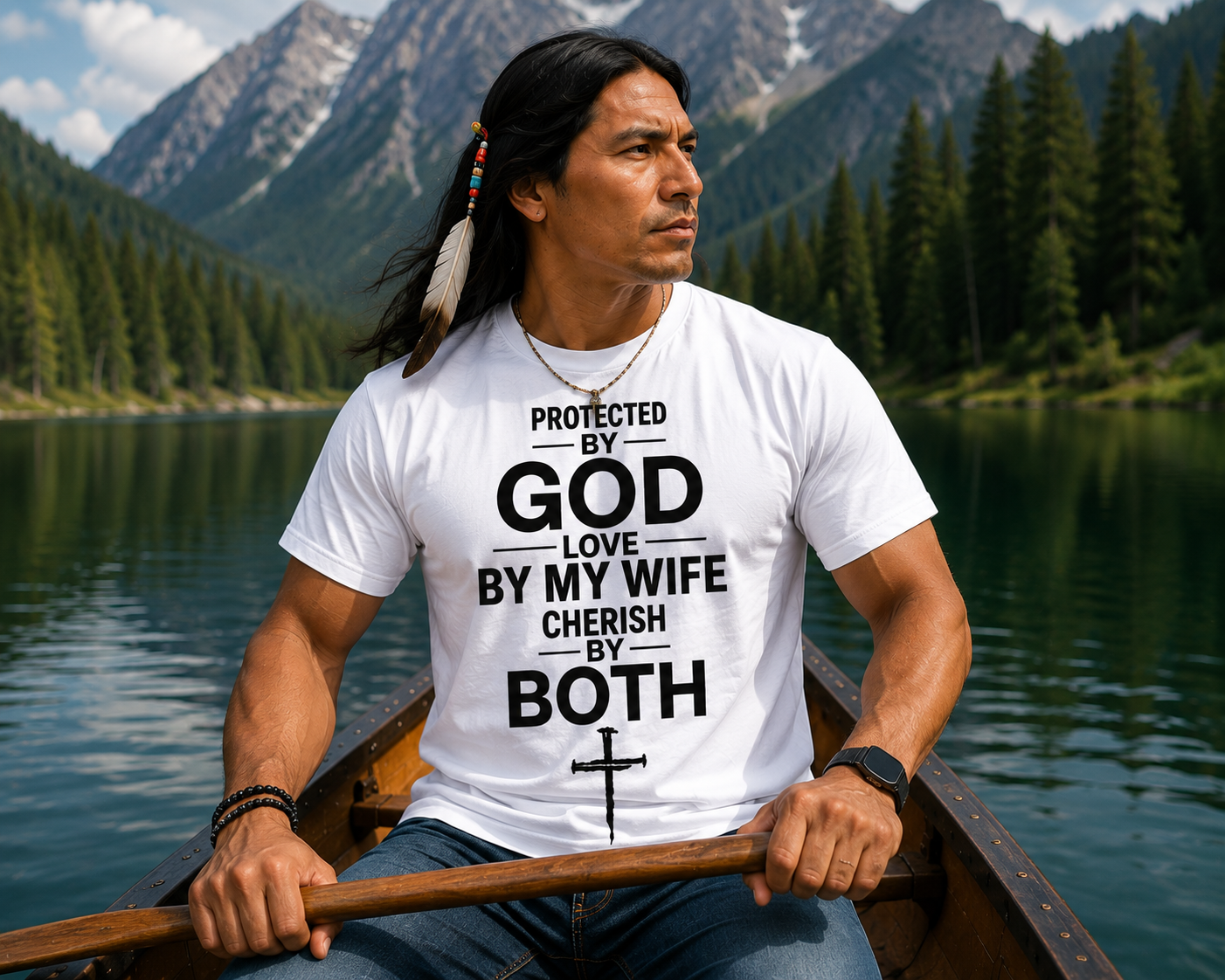 Protected by God, Loved by My Wife, Cherished by Both | Premium Christian T-Shirt