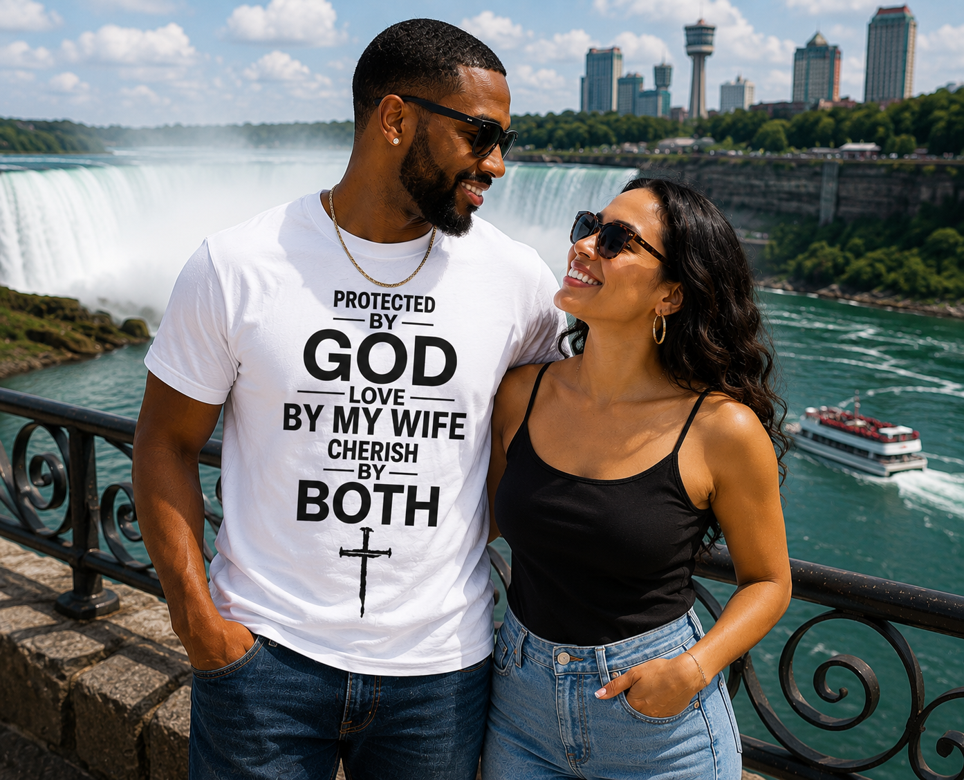 Protected by God, Loved by My Wife, Cherished by Both | Premium Christian T-Shirt