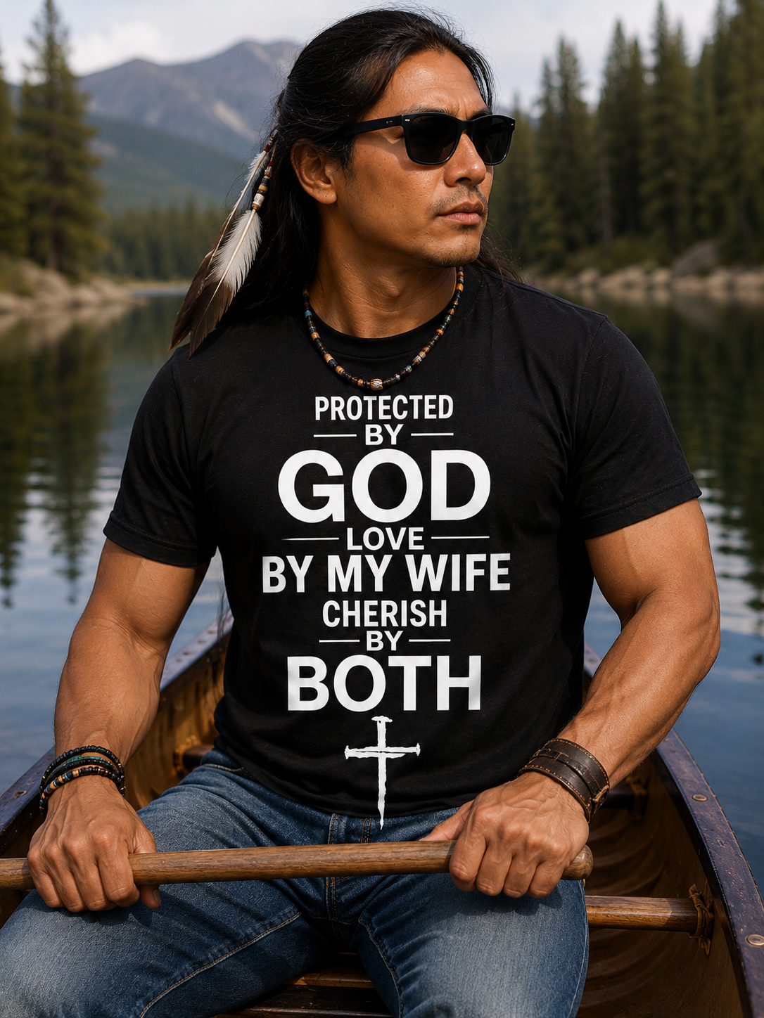 Protected by God, Loved by My Wife, Cherished by Both | Premium Christian T-Shirt
